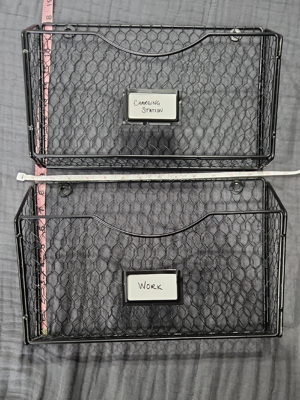 2 Chicken Wire Wall Basket Set - Black Metal Storage (13x8.5)